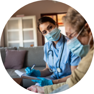 Nurse interviewing an elderly patient.